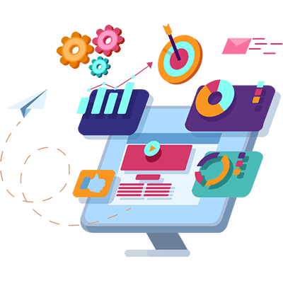 Salesforce Marketing Cloud represented by digital marketing dashboard graphic